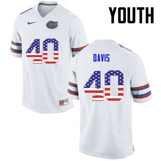 Youth Florida Gators #40 Jarrad Davis NCAA Nike White USA Flag Fashion Authentic Stitched College Football Jersey OPH4562QO